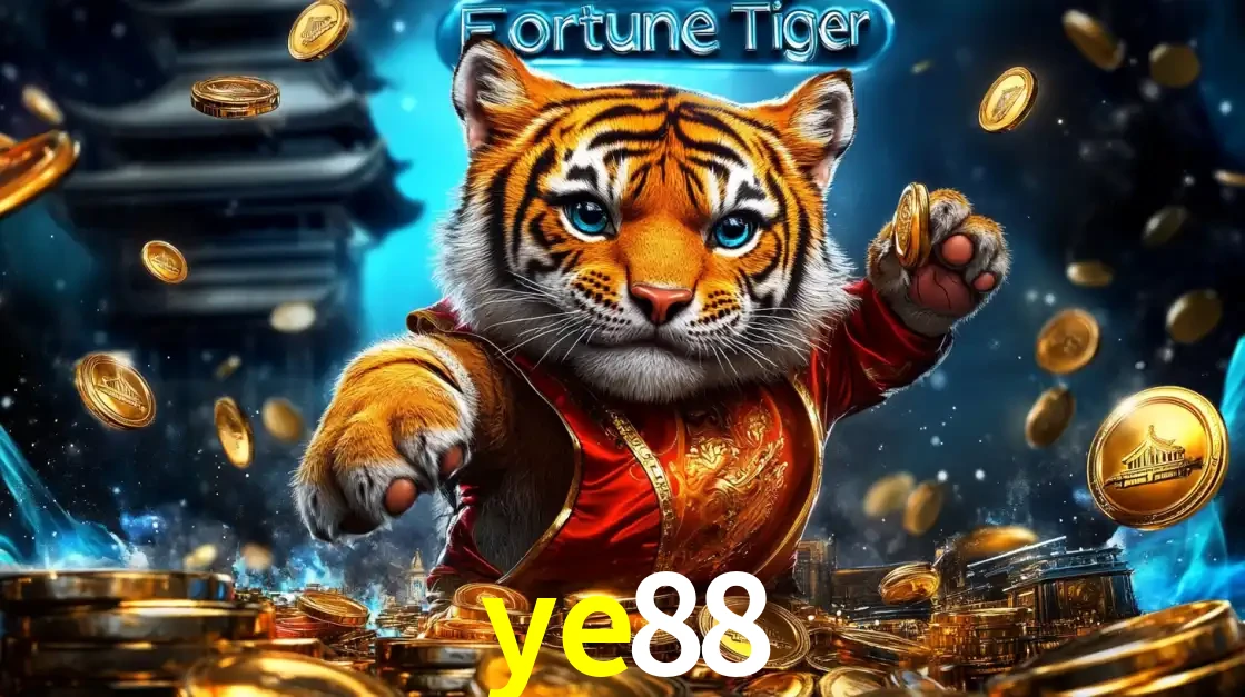 Imagem promocional do jogo de slot Fortune Tiger, com um tigre majestoso em traje tradicional cercado por uma fortuna em moedas de ouro, disponível agora no cassino ye88.